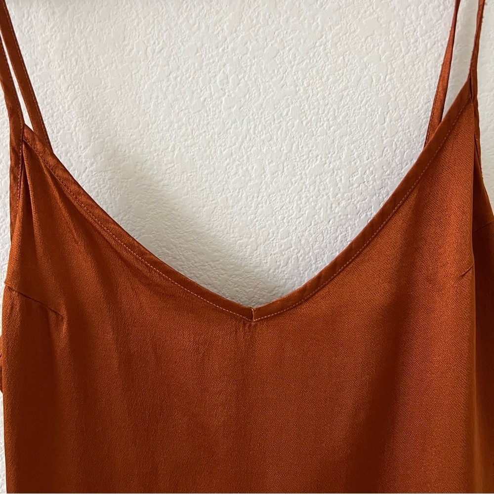 NWT LACAUSA Anthropologie Rust Brown Tie Back V-Neck Cami Medium - Picture 6 of 13